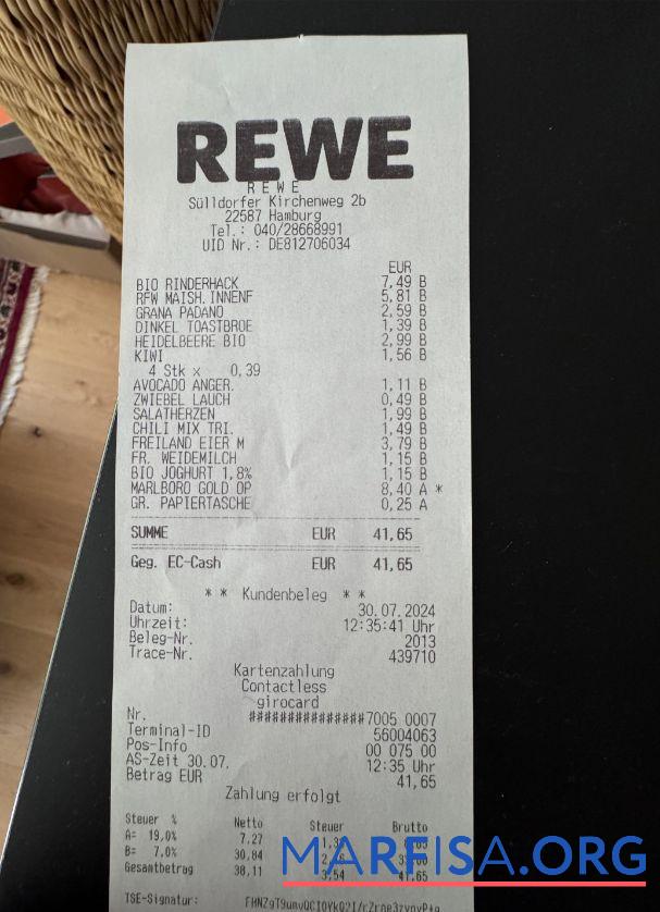 Realistic Rewe group payment receipt example
